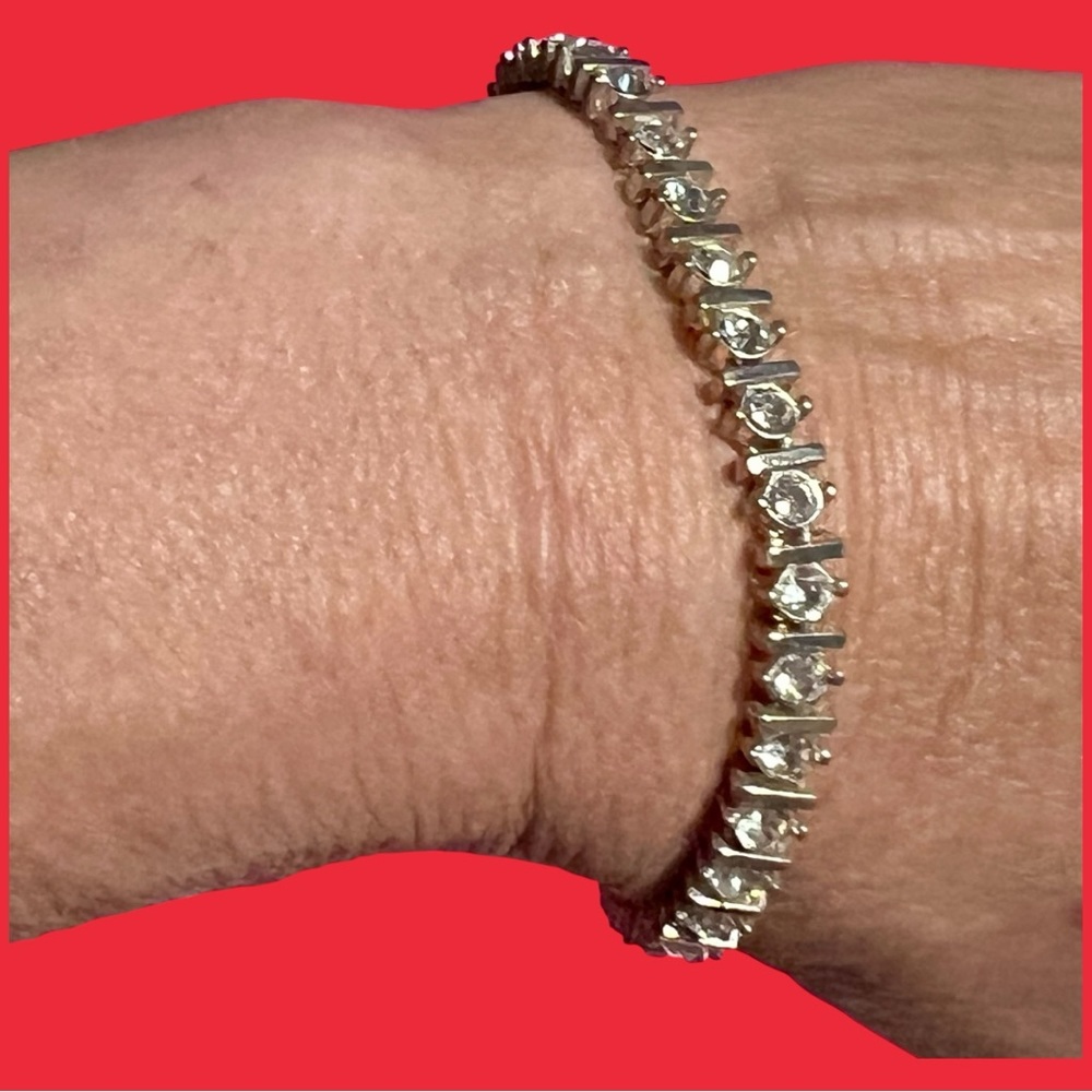 Sparkling Silver Crystal Tennis Bracelet with Textured Design